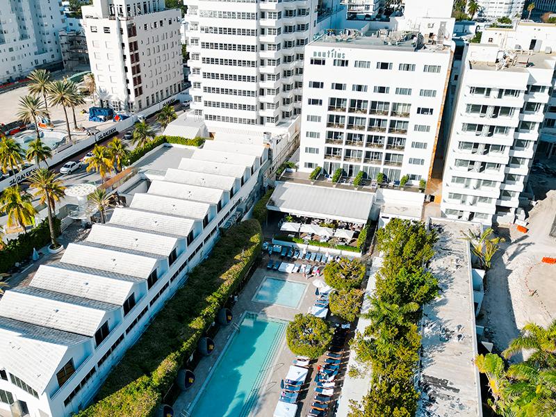 Sonesta Nautilus hotel aerial of building and pool area
